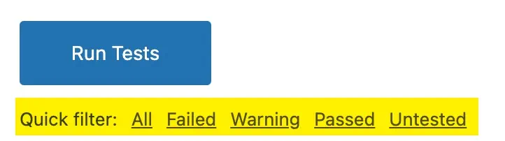 Quick filter under Run Tests button