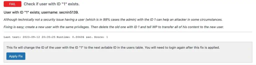 Check if user with ID "1" exists test failed