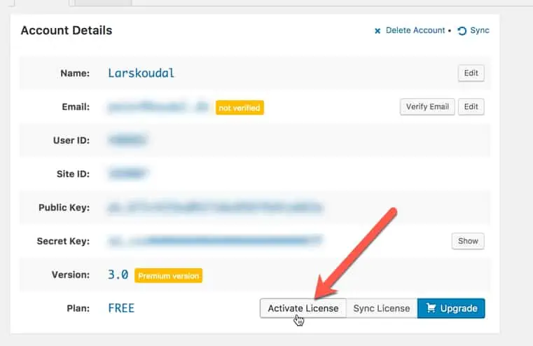 Account Details, click Activate License