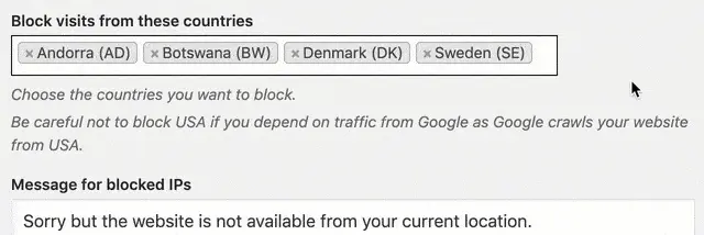 Block visits from specific countries