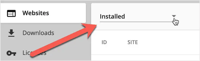 Filtering choices for websites tab
