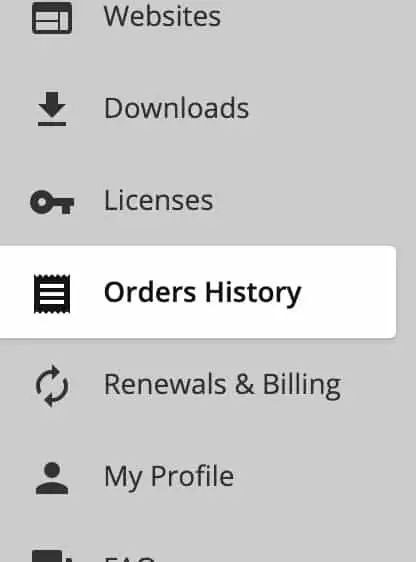 Orders History tab
