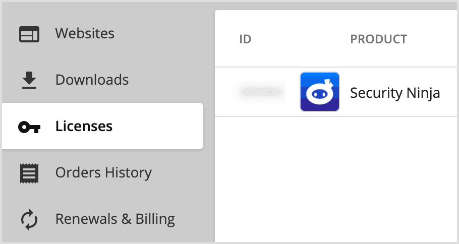 Licenses tab