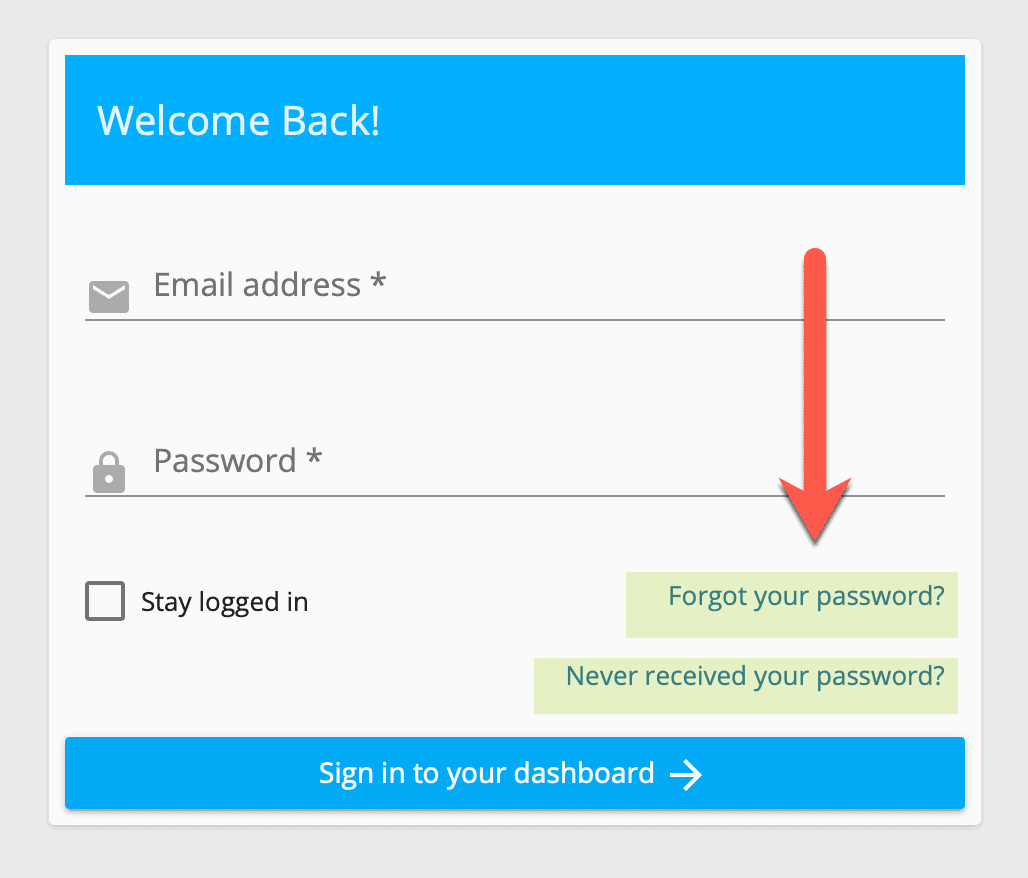 Login page with reset password links