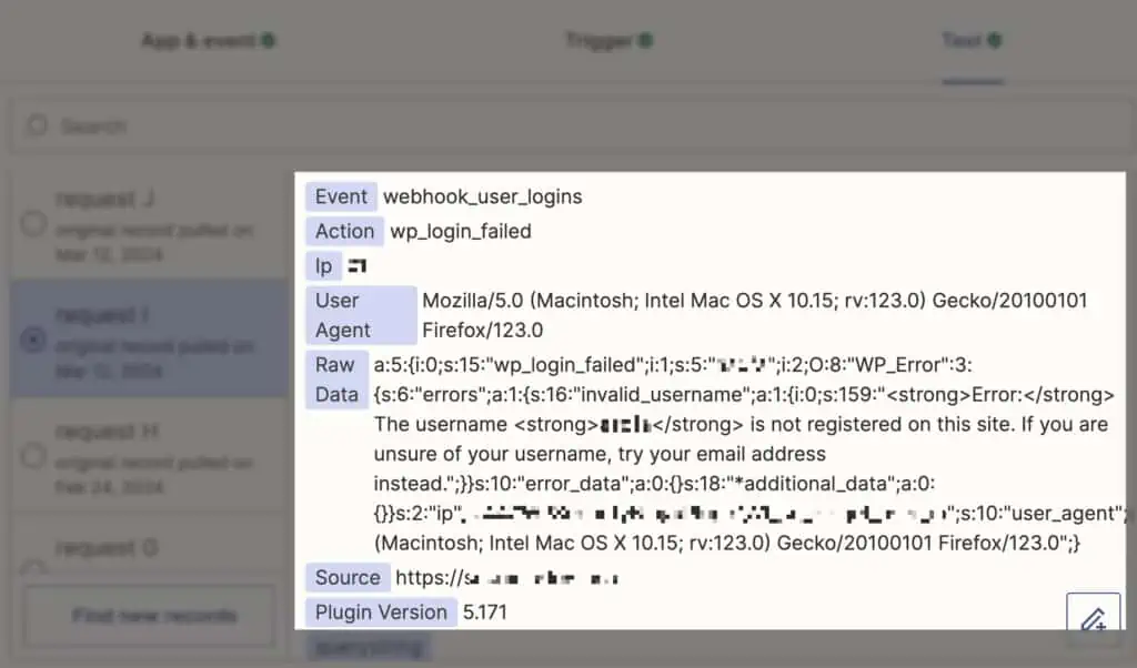 Webhook event example