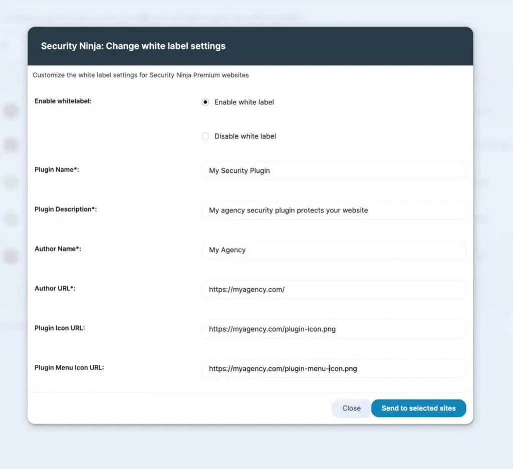 Configuring the white label settings popup