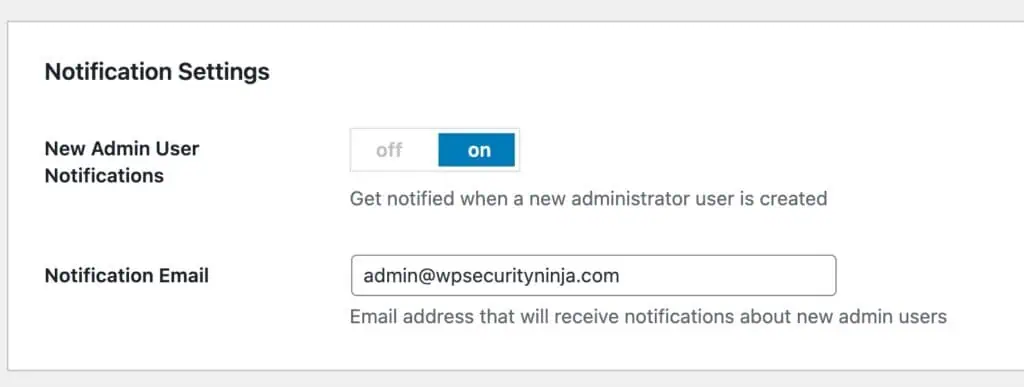 New user admin notifications settings