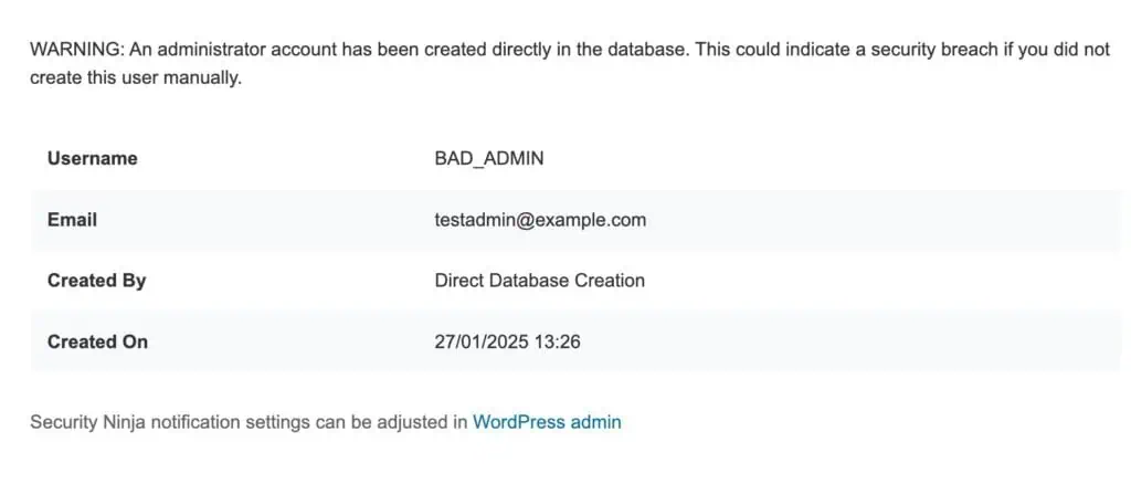New user admin notifications