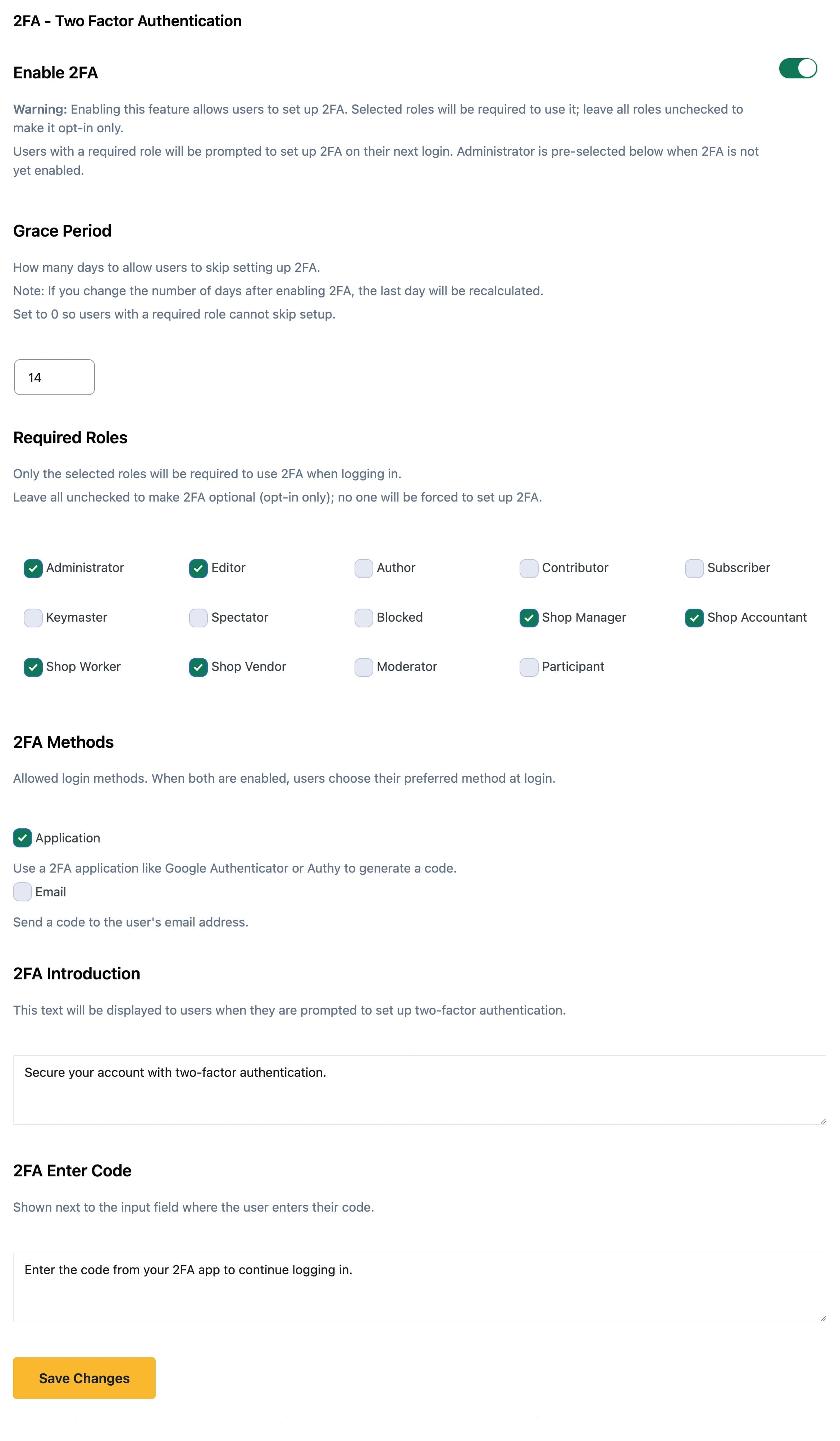 2FA settings in Security Ninja Firewall