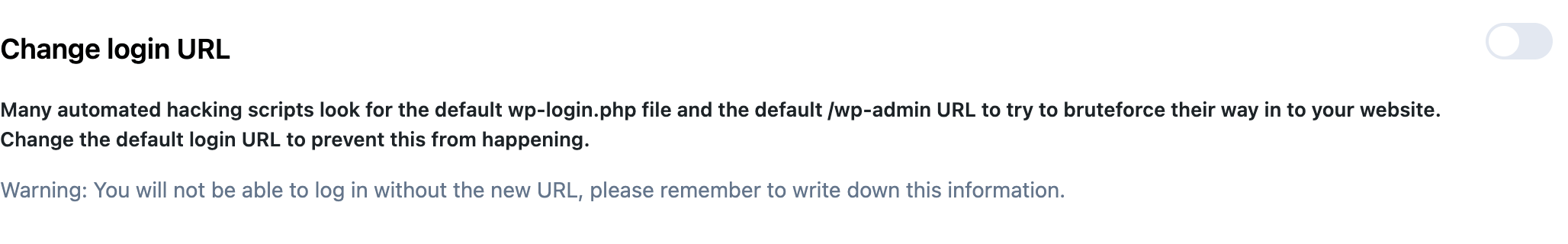 Change login URL field on Firewall Settings