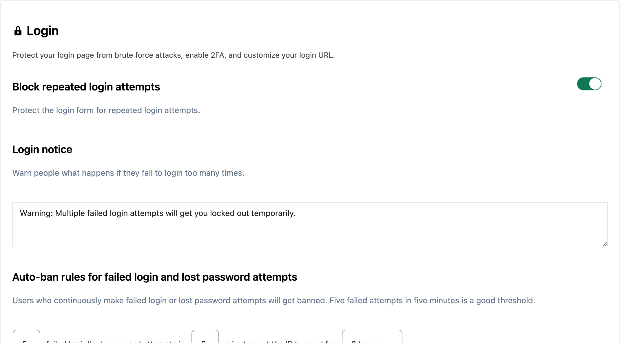 Login Form Protection settings on Firewall