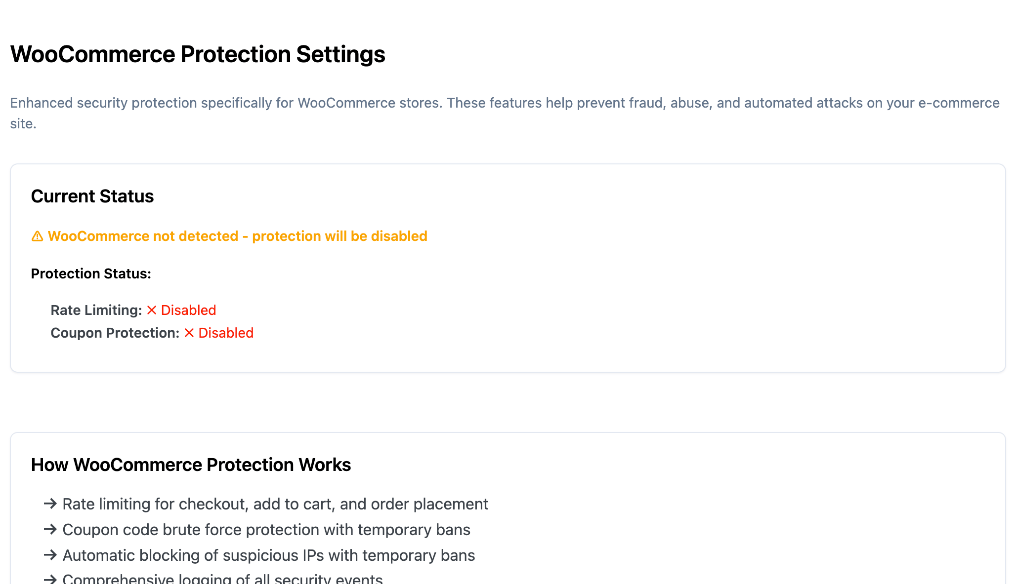 WooCommerce Protection settings under Firewall