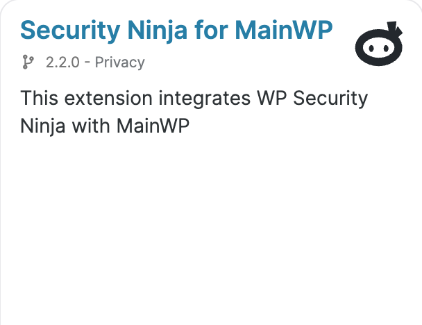 MainWP Extensions list highlighting Security Ninja