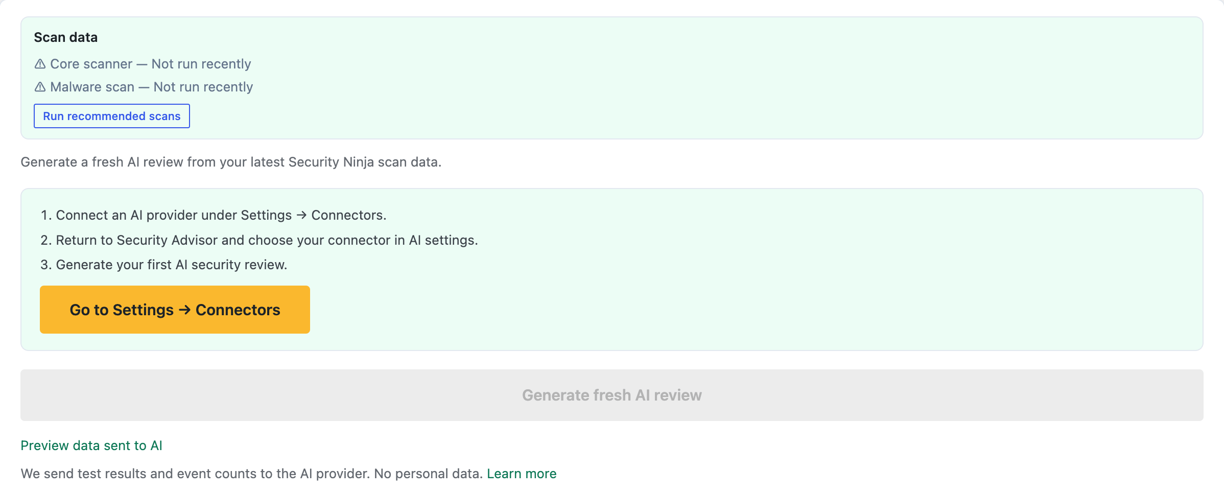 Generate report button on Security Advisor