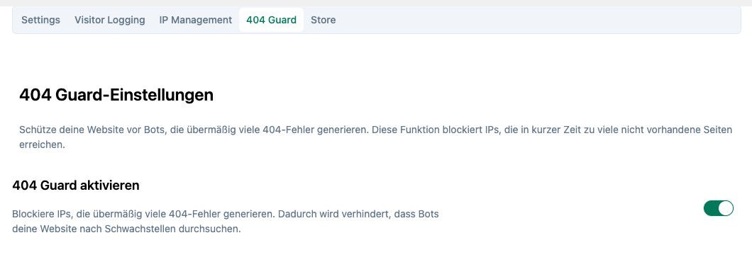 404-Guard-Bildschirm mit aktivem Monitoring