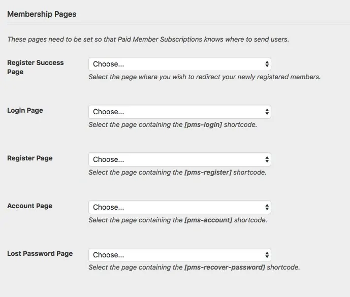 Setting up membership pages