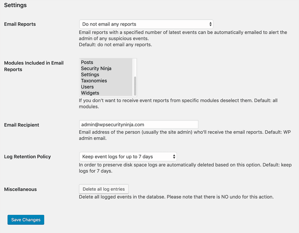 Event Logger Settings