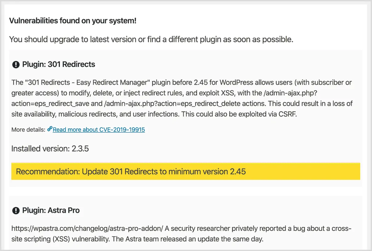 Vulnerabilities found on your system