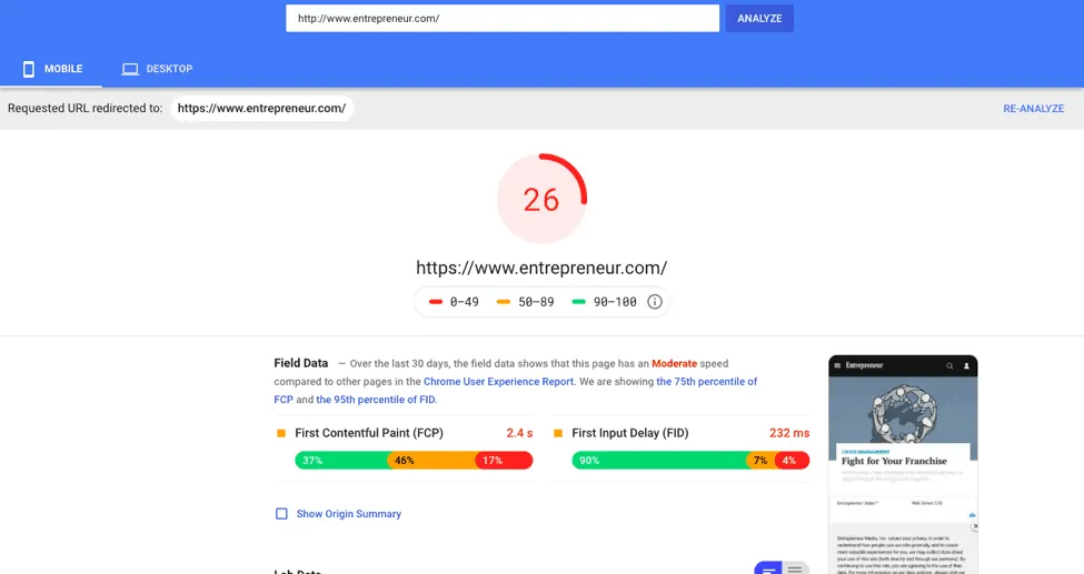 page speed insights