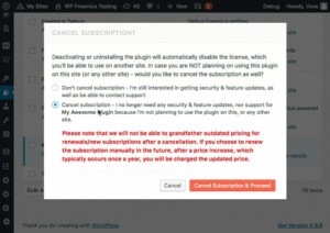 Cancel subscription popup