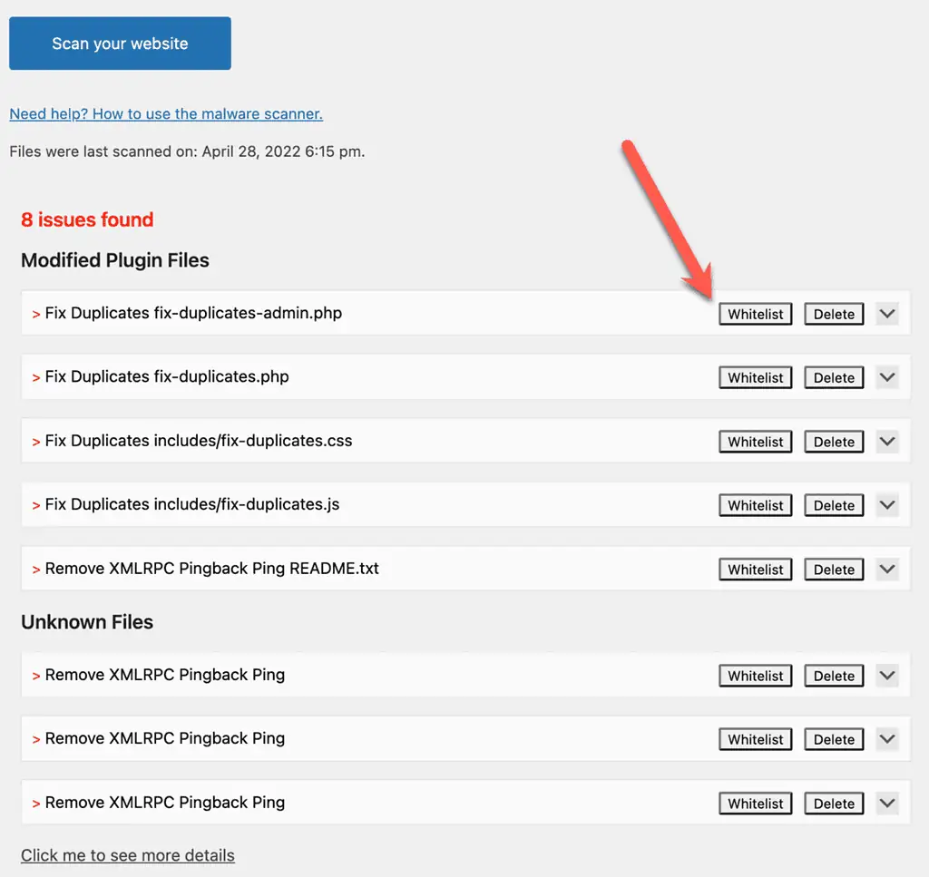 Issues found - Whitelist files in malware scanner