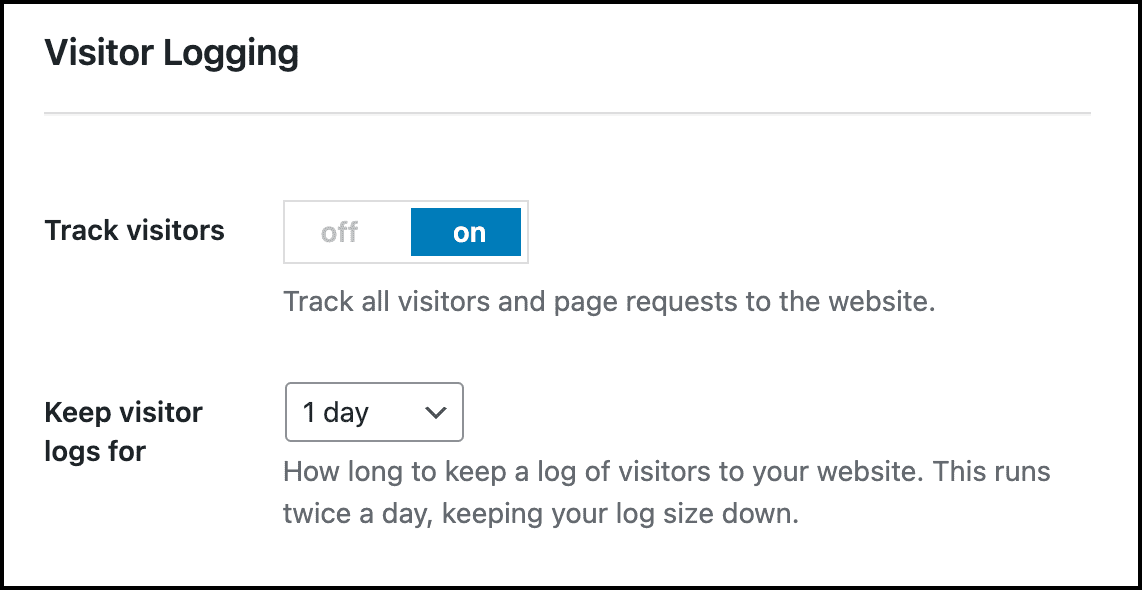 Visitor Log settings in Firewall tab