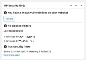 Dashboard Widget with issues, firewall stats and the latest test results
